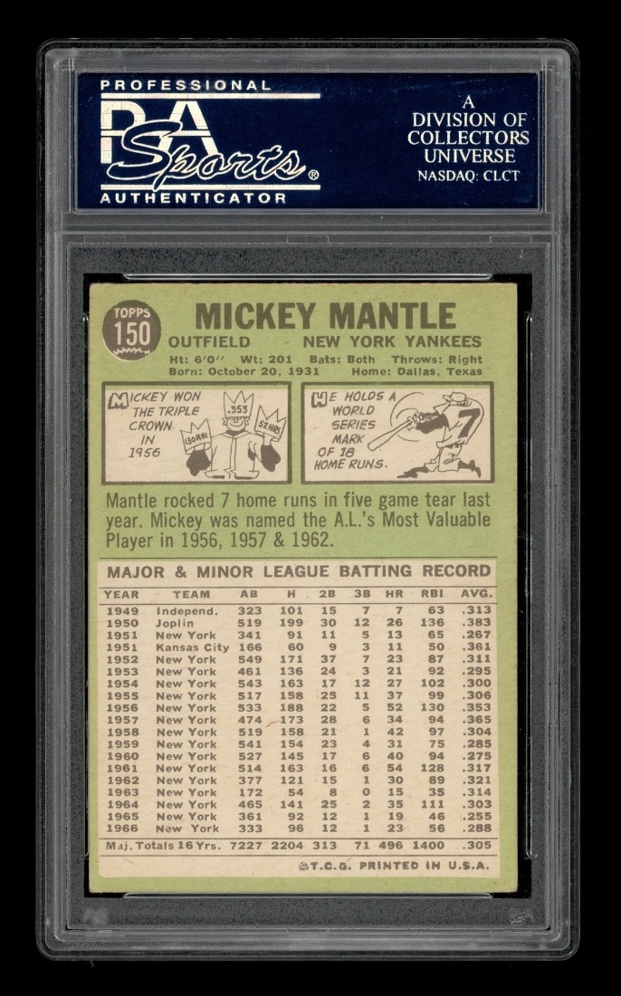 1967 Topps Set-Break #150 Mickey Mantle PSA 7 NM view 2