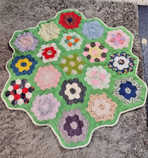 Vintage Grandmother's Flower Garden Quilt Floral Throw Size 51 1/2" x 46" NICE