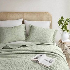 Madison Park King Bedspread Set Green Cotton Floral OEKO-TEX MP13-8705