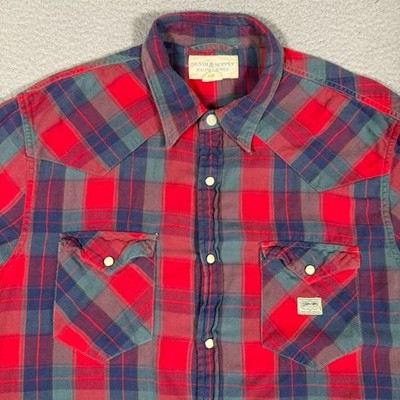 Denim & Supply Ralph Lauren Shirt Mens XL Red Plaid Western Snap Buttons Pockets