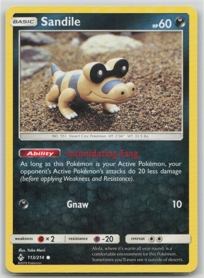Sandile 113/214 Common Unbroken Bonds Pokemon Lightly Played