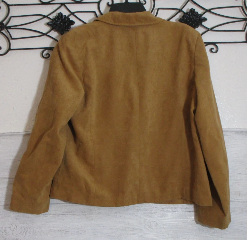 Studio Work Blazer Jacket Faux Suede Women's Size 14P Long Sleeve Tan - Image 2 of 4