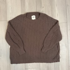 Aerie Buttercream Fuzzy Crewneck Sweater Brown Medium Oversized Pullover