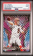 2021 PANINI PRIZM FIREWORKS PURPLE POWER #F20 JOE BURROW 6/49 PSA 9