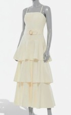 Ieena for Mac Duggal Women's Ivory Belted Tiered Ruffle Midi Dress Size 10