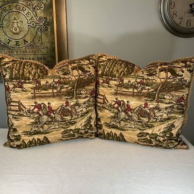 2 Ralph Lauren Leighton Hunt Down Pillows in Covers 20  Horses Dogs Equestrian