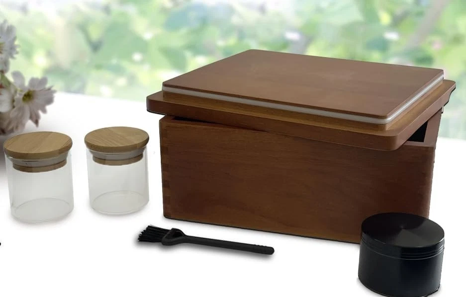 Caja de almacenamiento hermética con bandeja - Sellos de goma - Caja grande de madera con Foto 2 de 4