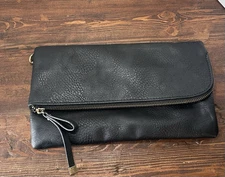 Charming Charlie Black Fold Over Clutch Purse Chic Handbag