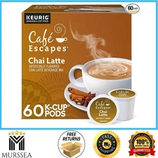 Café Escapes Chai Latte K-Cup Pods 60 Count Single-Serve Coffee for Keurig