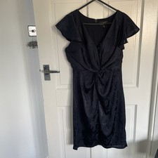 Lipsy Dark Navy Jacquard Knot Front Short Sleeve Dress Ladies Size UK 10 BNWT