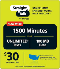 Straight Talk Basic Phone Card Unused, 30 Value For Flip Phones