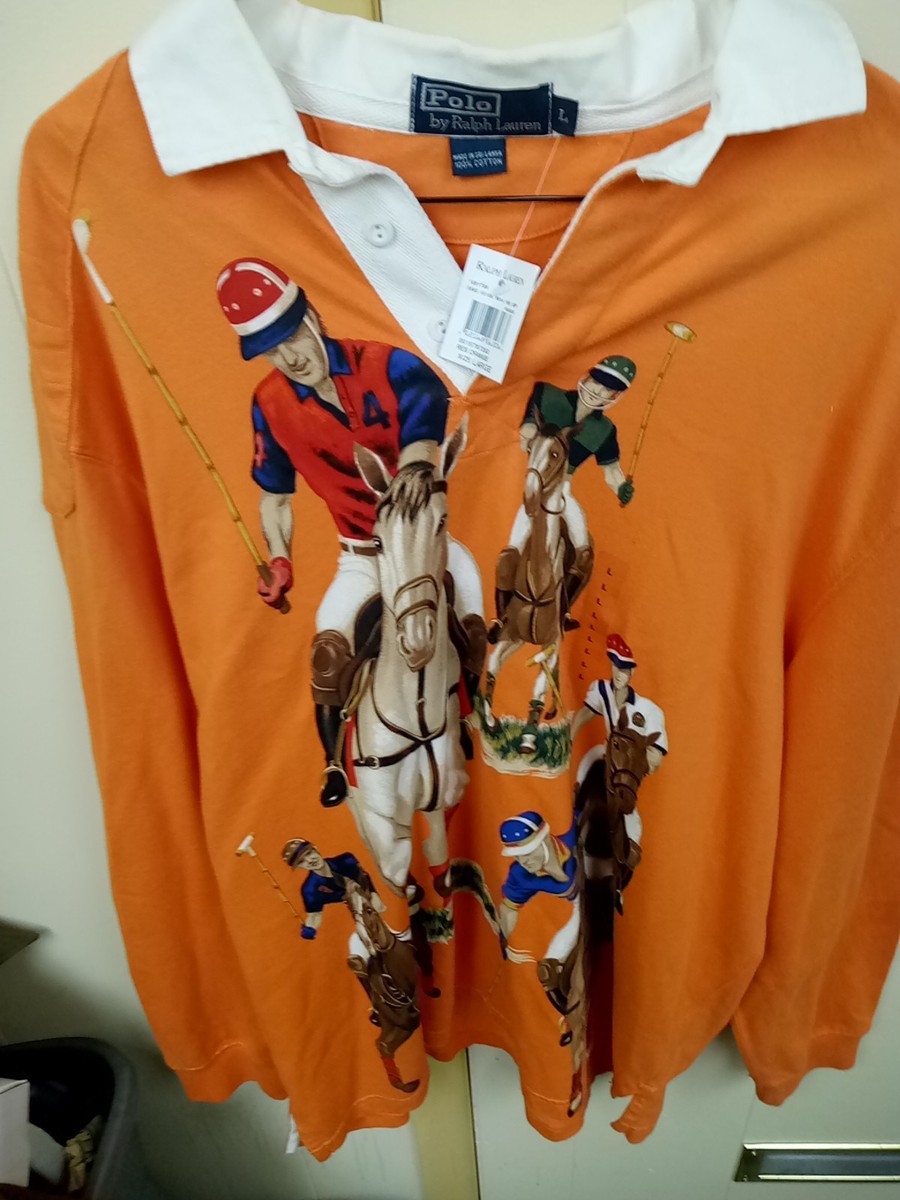 NWT Vintage Polo Ralph Lauren 5 Horsemen Rugby Shirt L Rare 1992