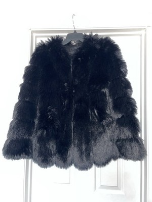 Donna Salyers Fabulous Furs Avante Fox Faux Fur Coat In BLACK Sz XS NWT SAMPLE