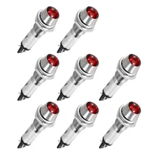 8pcs Indicator Light DC 24V Red Metal Shell Panel Mount 5/16" 8mm 