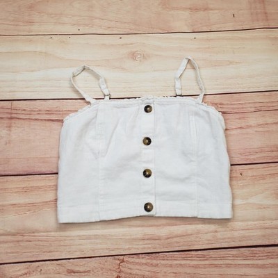 Hollister Tank Top Womens Medium White Button Front Smocked Crop Lined Cami