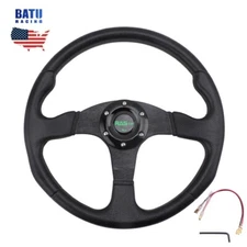 13" Universal Black PU Aluminum Steering Wheel +Horn Button for Most Cars