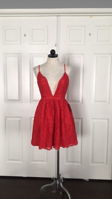 Missguided NEW Red Women's Size 2 Lace Plunge Split-Neck Skater Dress | eBay