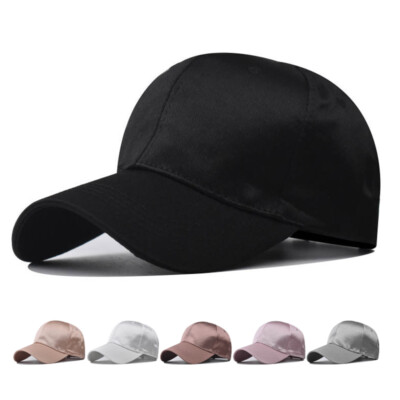 Men Women Baseball Cap Solid Color Satins Casual  Strapback Hat Cap Adjustable