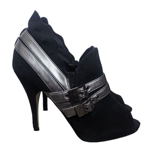 Baby Phat - Black 4.5in Open Toe Bootie Heel With Pewter Buckle Straps Size 7M - Picture 2 of 8
