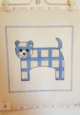 Hand Painted Needlepoint Canvas by nm arts - Large Blue Gingham Dog 3