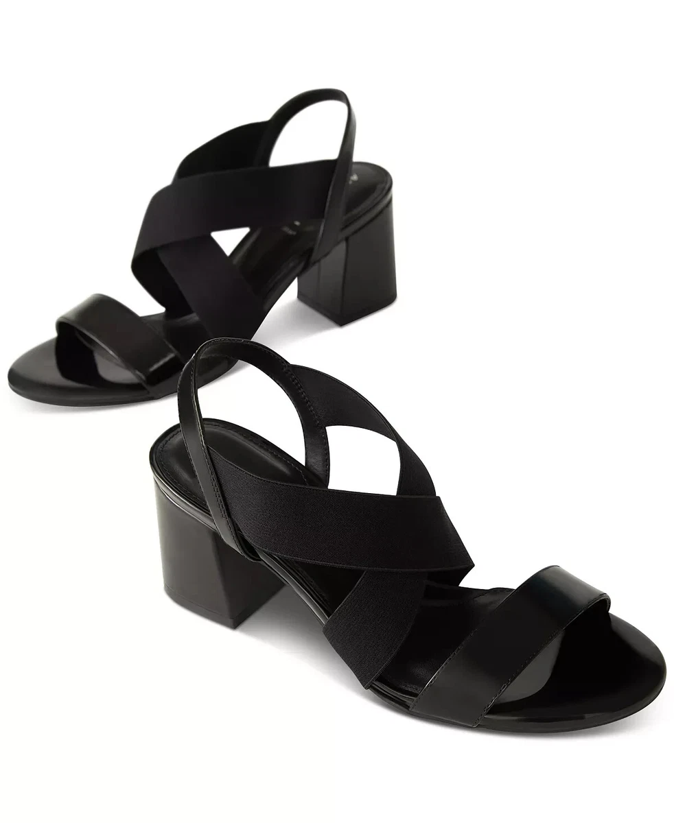 ANNE KLEIN Ryles Black Patent Block Heel Slip on Sandals Shoes 7 M