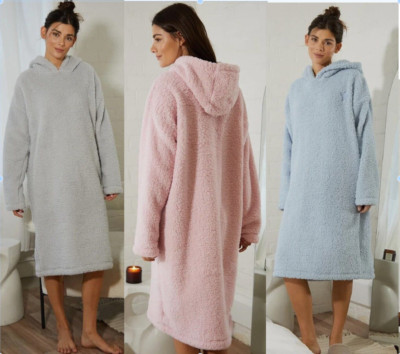 EX STORE Luxus Damen Kleid weicher Bademantel Fleece Pyjama warm Nachtwäsche Damen