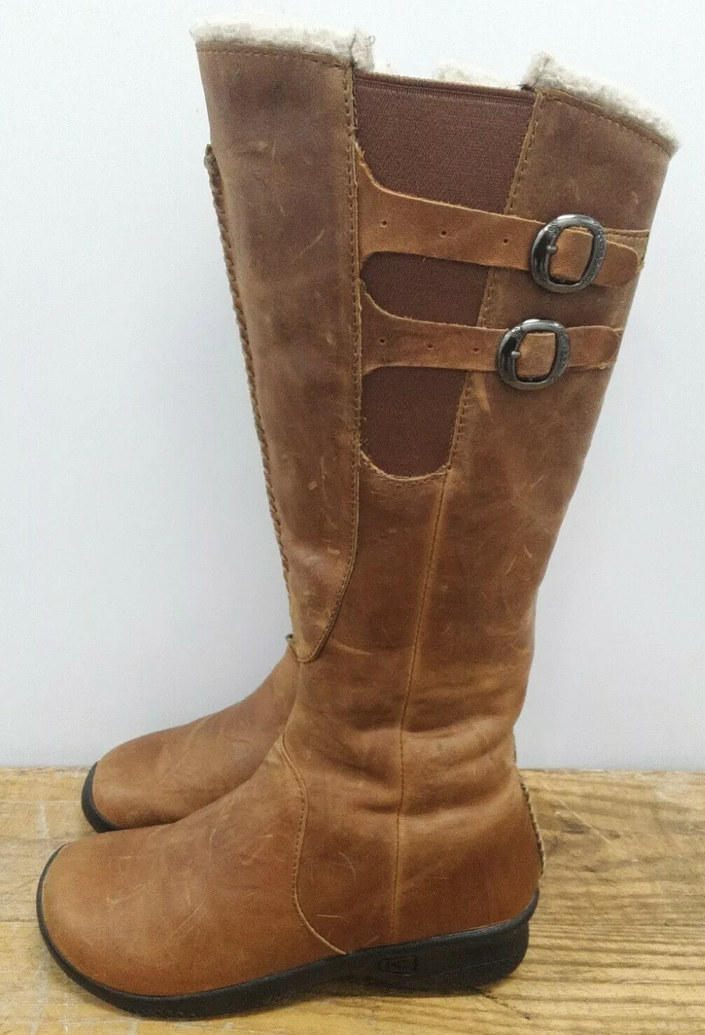 Keen Marble Brown Leather Lined Zip Knee High Winter Boots Sz 5 Style 5464 CRTN