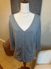 Worthington Gray Basic Minimal Stretch Basic Button Down Women  s Cardigan Size X