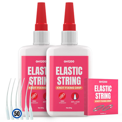 Bracelet String Glue with 50 Mess Free Applicators, 30G X 2 Pcs Safe to Use Elas