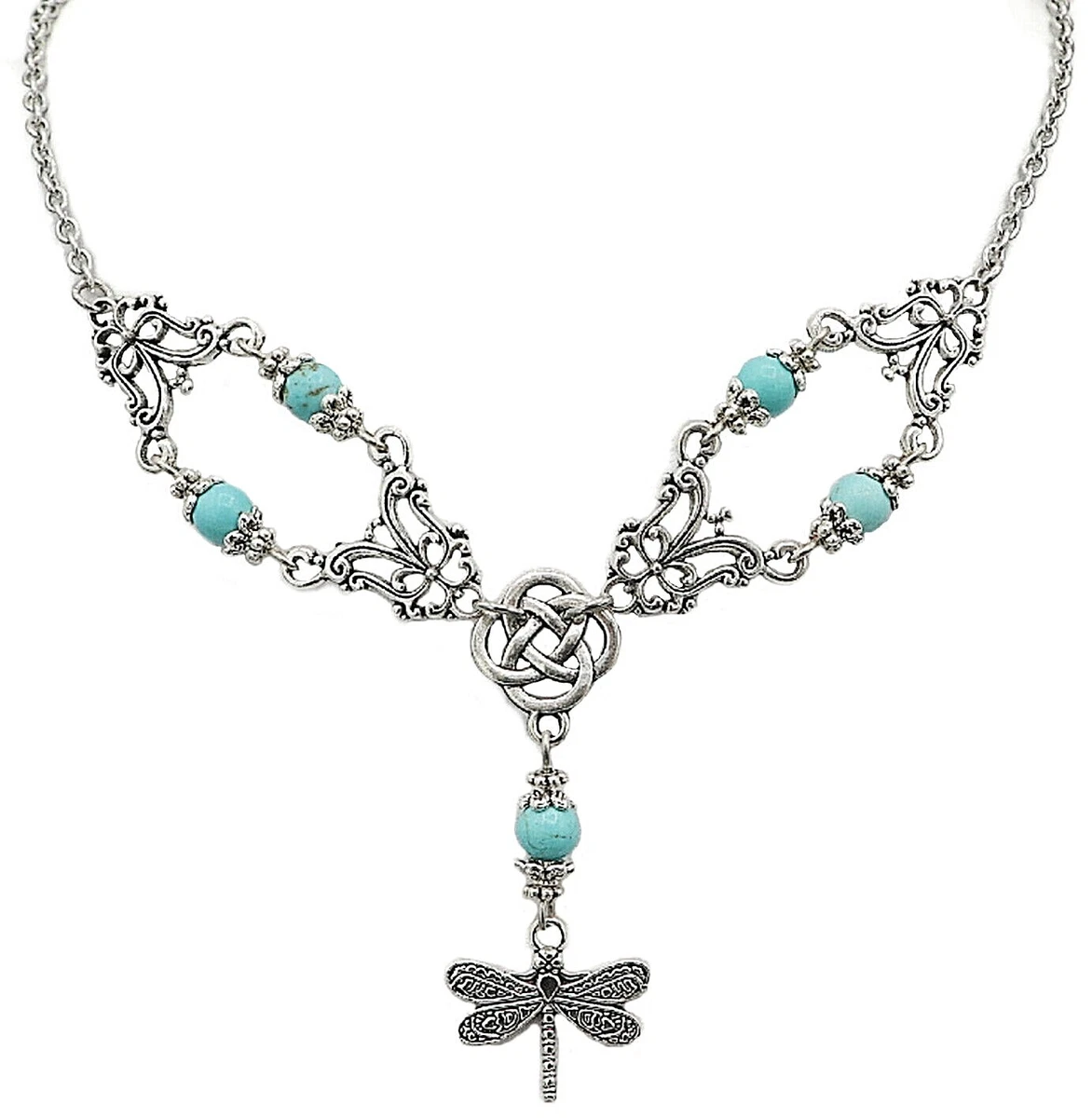 Celtic Infinity Knot Dragonfly Necklace Irish Jewelry for Her