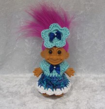 Made to fit 5" TROLL Dolls 04 Handmade Crochet Clothes. Dress Headband Set