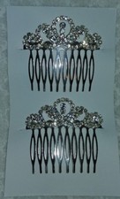 Vintage 1980s Rhinestones Silvertone Hair Combs