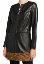 Neiman Marcus Black Leather Mid Length Jacket /coat Size 1x New