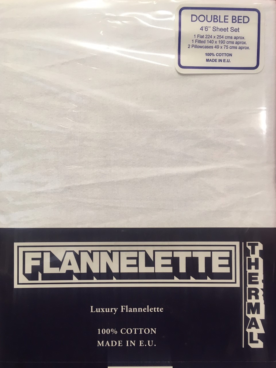 Double Bed Flannelette Sheet Set White 4 FT 6" Flat Fitted Pillowcases eBay