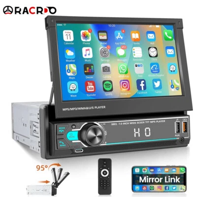 RACRDO Single 1 DIN Car Radio Stereo Touch Screen Bluetooth Flip out 7 Inch MP5 Player
