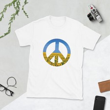 Ukraine Flag Colors Blue Skies and Sunflowers Peace Symbol Unisex T-Shirt