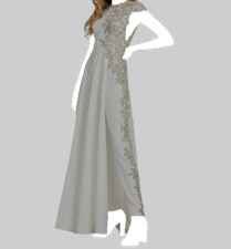  598 Mac Duggal Women's White Floral Embroidered Cap Sleeve Jumpsuit Size 12