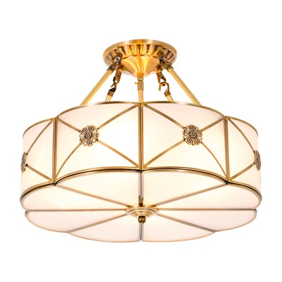 Modern Flower Chandelier Drum Shade Ceiling Light Semi Flush Mount Pendant Lamp