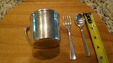 Unmarked Silver Baby's ABC's Cup with Spoon and Fork - Reduced  