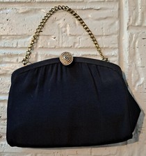 Vintage Black Clutch Handbag With Chain Handle
