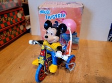 VERY NICE TIN LITHO  PLASTIC WIND UP MICKEY MOUSE ON TRICYCLE with BOX