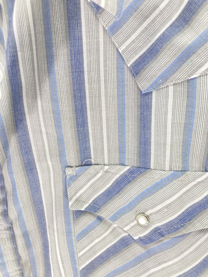 Ely Plains Big Man Pearl Snap Shirt Men Size Big 2X Blue Stripe Short Sleeve VTG - Image 4 of 4