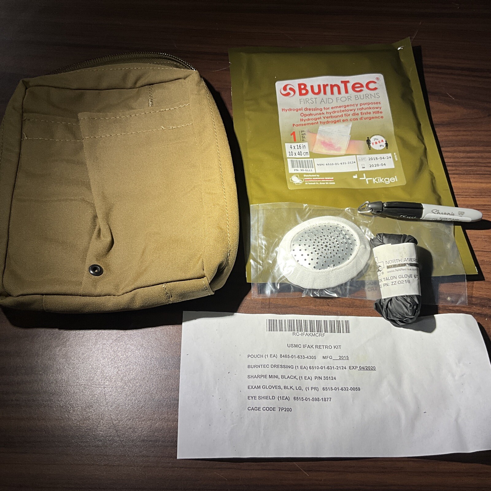 USMC Burntec Individual First Aid IFAK Retro Kit Zippered Pouch Coyote ...