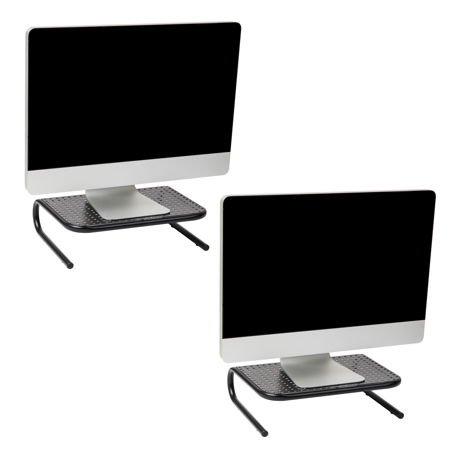 Monitor Stand, Ventilated Laptop Riser, Desktop Organizer, Metal, Set of 2,Black-image