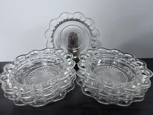 Anchor Hocking 6.5" Vintage Open Lace Edge Old Colony Clear Glass Dish Bowl