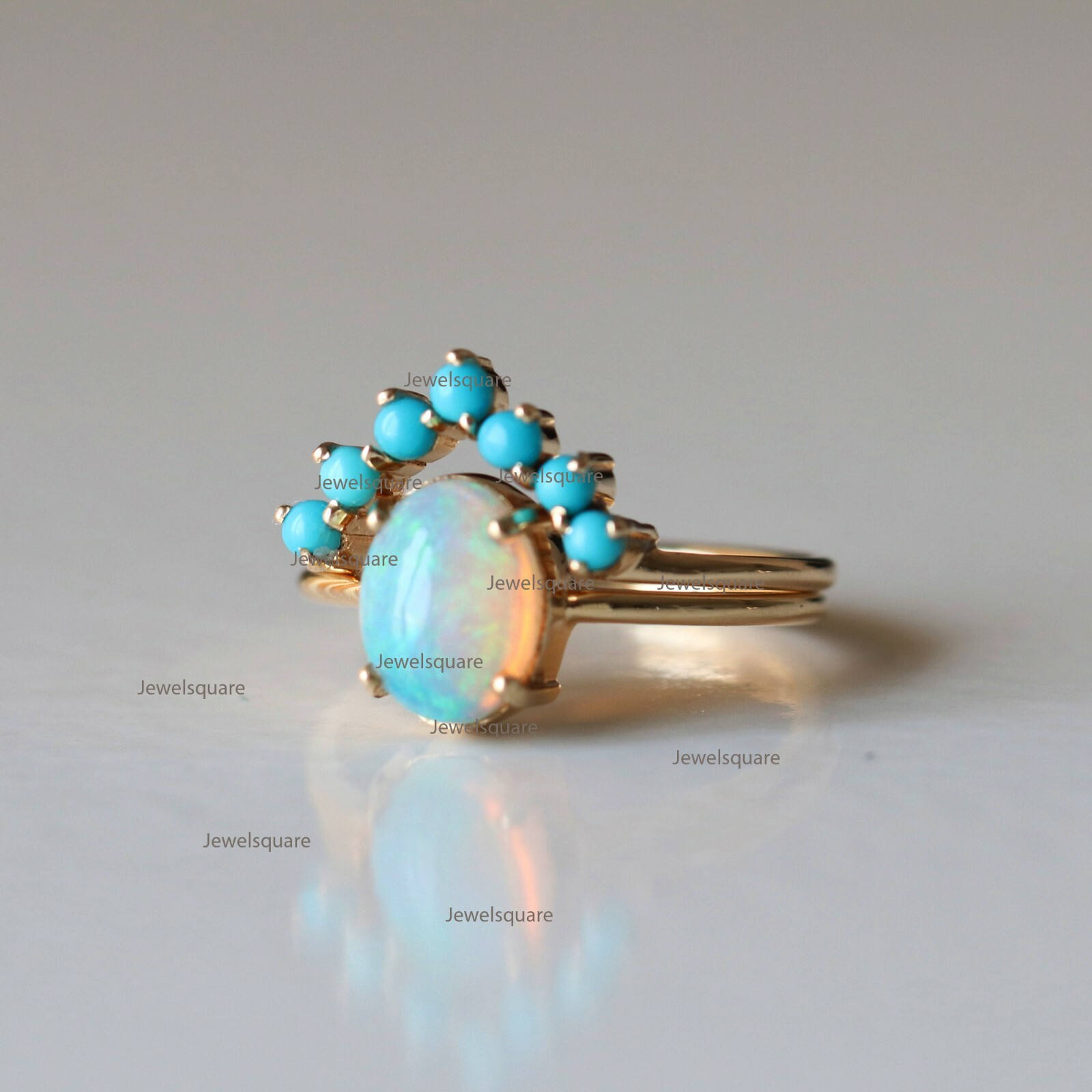 Oval Ethiopian Opal With Arizona Turquoise Crown Ring Set Solid 14k ...