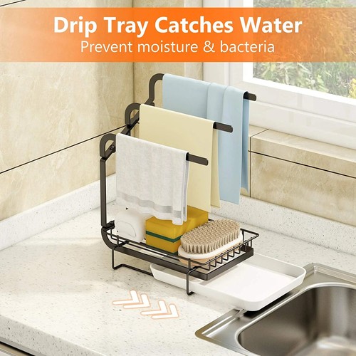 Caddy Sink Sponge Holder Stainless Steel Kitchen Sink Organizer for Soap Brush - Picture 3 of 7