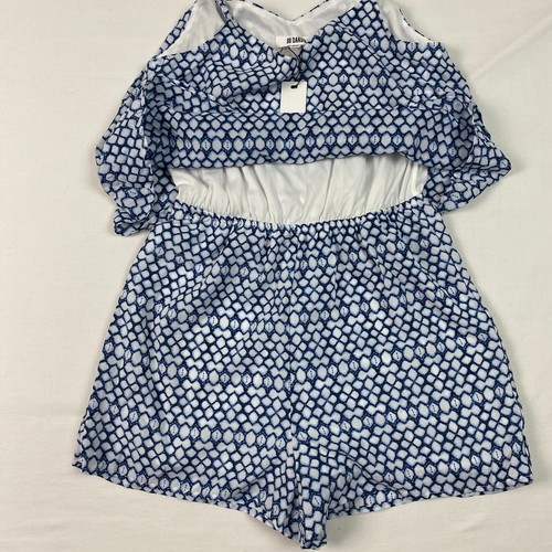 BB Dakota Womens Romper XS Spaghetti strap v neck lined blue white beach NWT - 第 6/18 張圖片