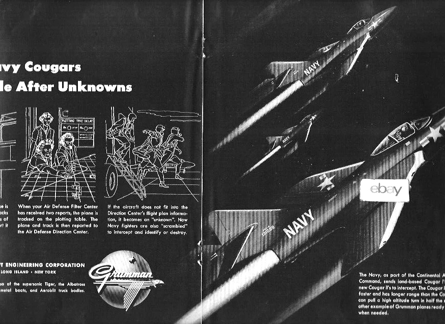 GRUMMAN AIRCRAFT 1955 COUGAR FIGHTER JET US NAVY 2 PG SCRAMBLE