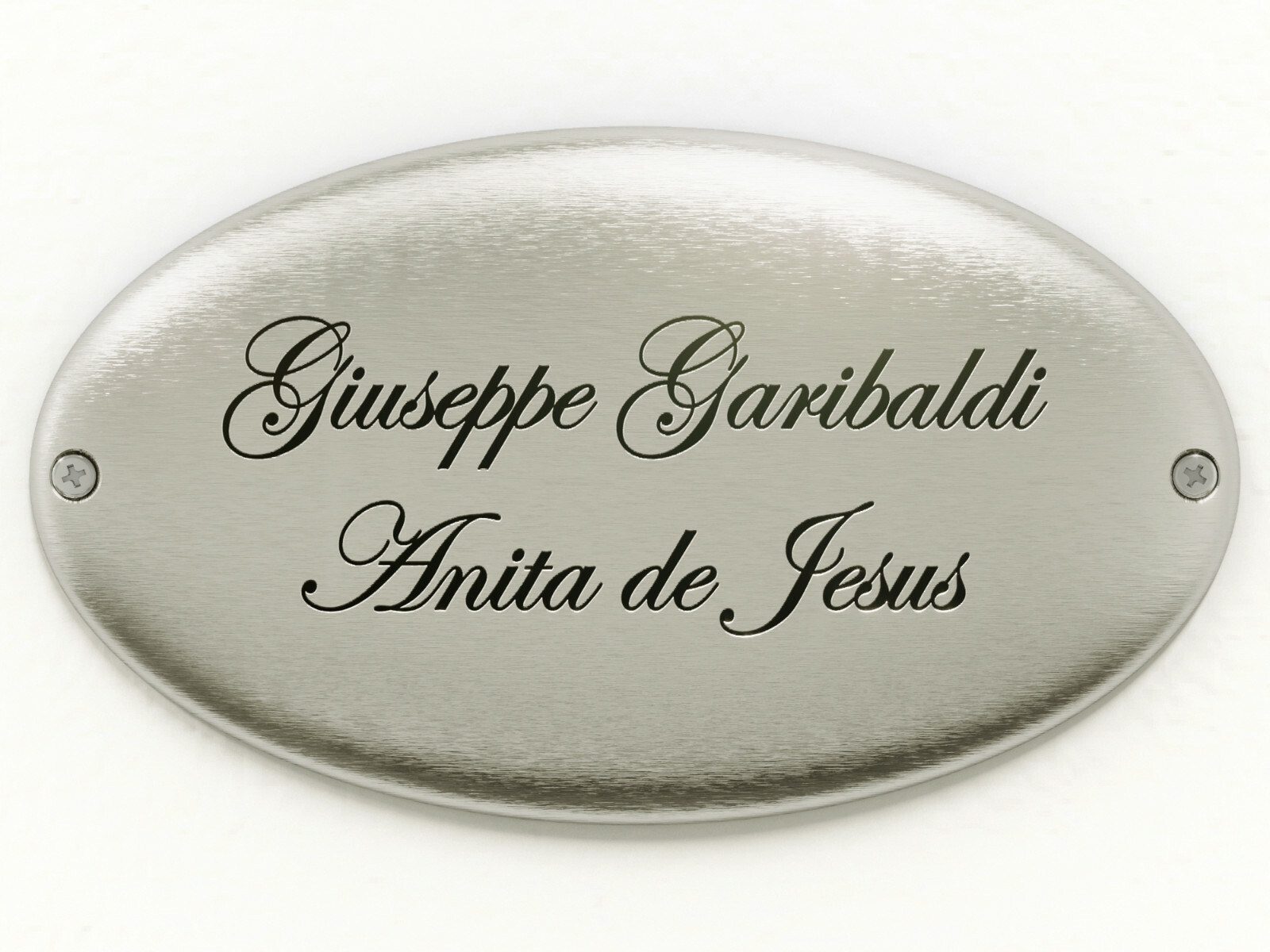 Targa per Porta in OTTONE Cromato Ovale con incisione personalizzata 13,5 x7 cm.
